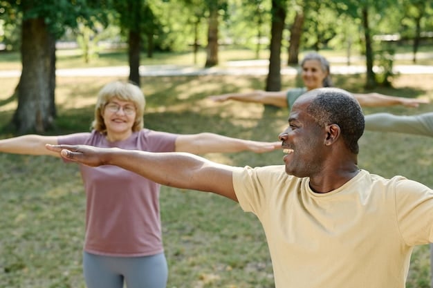 A group of diverse individuals engaged in a mindful walking exercise in a park, focusing on their steps and surroundings. The atmosphere is peaceful, with soft sunlight filtering through trees, highlighting the integration of mindfulness in daily life.