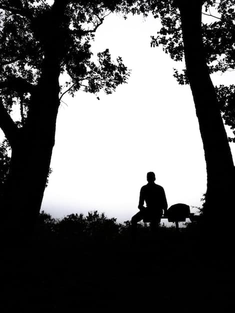 A silhouette of a person meditating in a peaceful garden, symbolizing self-reflection and inner peace through self-forgiveness.