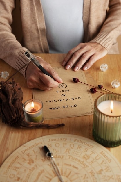 A person creating a personalized altar with items that represent their intentions and values, such as crystals, candles, and inspirational quotes.