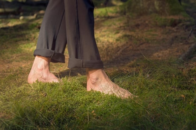 A person standing barefoot on grass, with roots visually extending from their feet into the earth, illustrating grounding and a connection to the earth for balancing the root chakra.