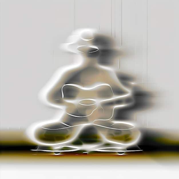 A person sitting in a yoga pose, meditating with soft light around them, and numbers subtly overlaid on their silhouette, symbolizing the discovery of their life path through numerology.