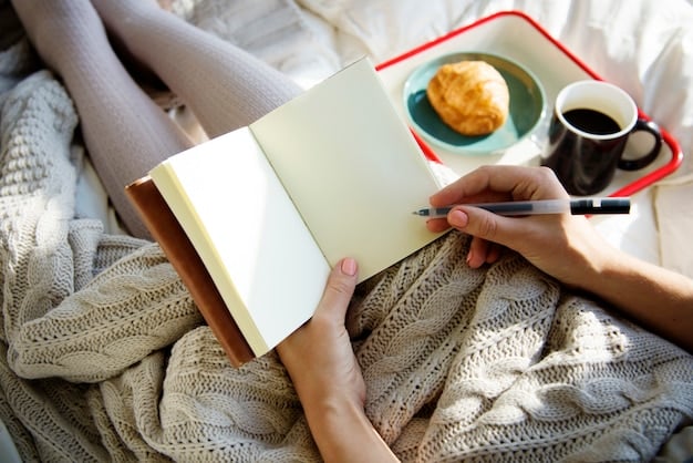 A person journaling in a quiet, sunlit room, with focus on their hands writing in a notebook. The scene includes crystals, candles, and soft lighting, creating a peaceful atmosphere conducive to introspection and setting intentions.