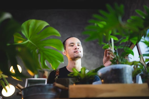 A serene image of a Taurus employee working in a lush, green office space, surrounded by plants and natural light. The employee is focused on a tablet, reviewing financial charts, symbolizing their stability and connection to earth elements.