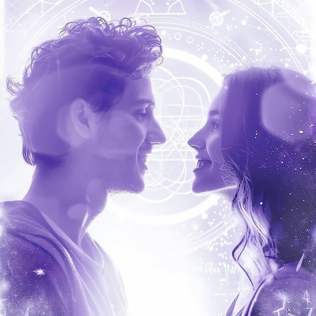 An image depicting two people communicating effectively, with astrological symbols softly overlaid in the background, representing the influence of zodiac signs on their communication styles.