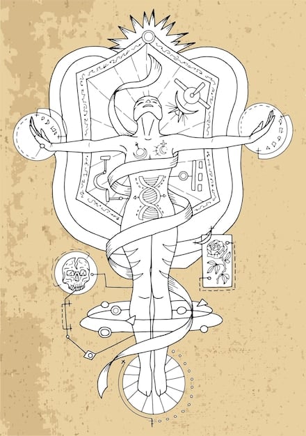 A graphic illustration depicting an ancient Babylonian astrologer studying the stars, with cuneiform tablets and astronomical charts nearby. The setting is an ancient observatory with a clear night sky visible through an opening in the roof.