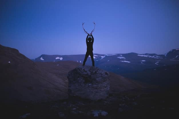 A determined Aries individual confidently striding towards a mountain peak, symbolizing ambition and achievement.