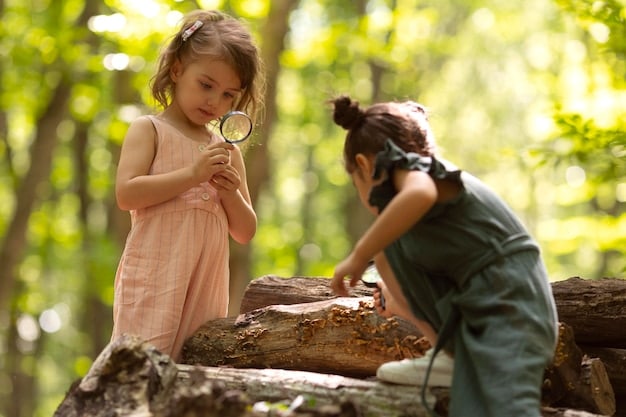 An Aries child confidently leading a group of friends on a nature hike, showcasing their leadership skills and love for adventure.