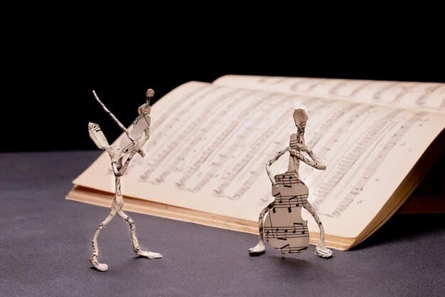 A split image showing two sides of a Gemini: one side with books and pens representing writing, and the other with musical notes representing musical talent.