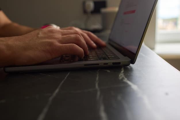 A close-up shot of a person's hands typing on a laptop. The screen displays a chat window with various messages and emoticons. The lighting is soft and focused on the hands and keyboard, emphasizing the act of communication. In the background, there are Gemini constellation figures