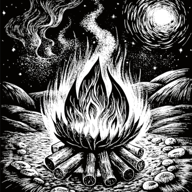 A black and white woodcut from the 16th century depicting villagers gazing fearfully at a comet in the sky, with a town on fire in the background.