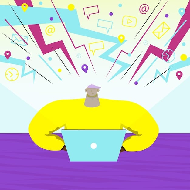 A graphic illustrating Mercury in retrograde, surrounded by symbols of communication, technology, and travel, with a stressed professional figure navigating these challenges.