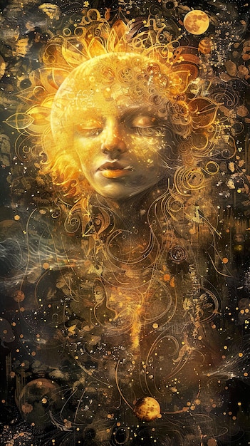 An artistic representation of Venus retrograde in Leo, featuring a mirror reflecting a confident individual radiating golden light and creativity.