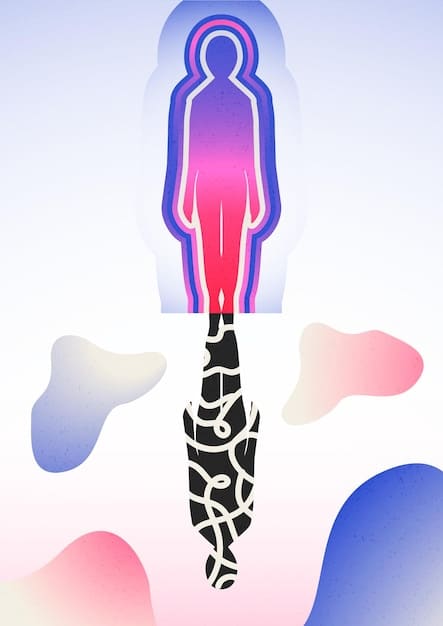 An illustration depicting the process of a body scan during meditation, with arrows indicating the direction of focus from head to toe.