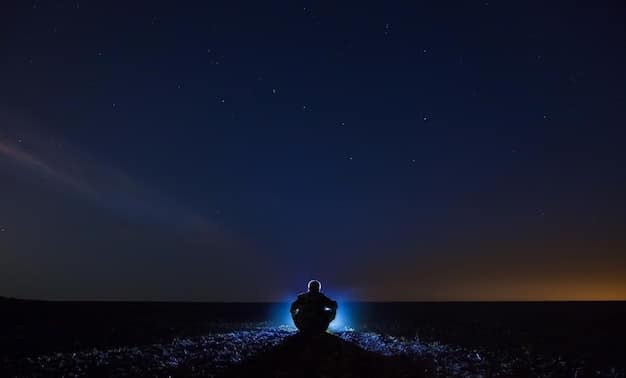 A brightly lit split image showing a person meditating peacefully under a starry night sky on one side, contrasted with a person confidently giving a presentation in a modern American office on the other side, symbolizing the balance between inner peace and career success illuminated by astrology.
