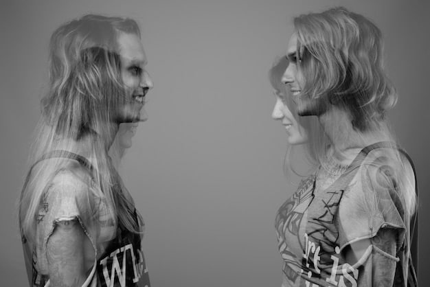 A split image showing two contrasting scenes. On one side, two figures representing opposing zodiac signs are engaged in a heated argument, with storm clouds in the background. On the other side, the same figures are shown communicating calmly and understandingly, with a bright, sunny backdrop.