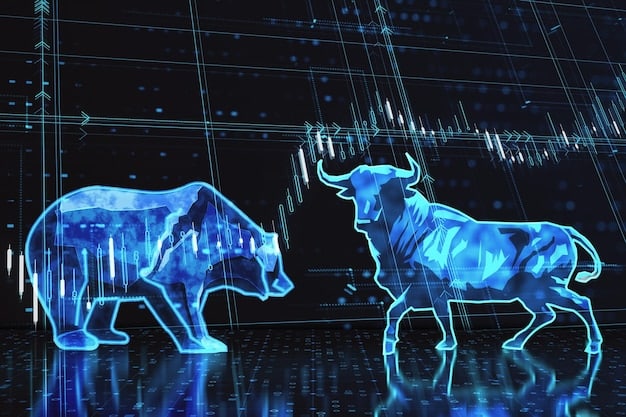 A sophisticated visual showing a Taurus symbol analyzing stock market charts, emphasizing their approach to grounded, stable financial growth and investment strategies.