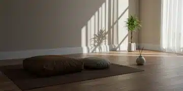 Serene meditation space with natural light and minimalist decor