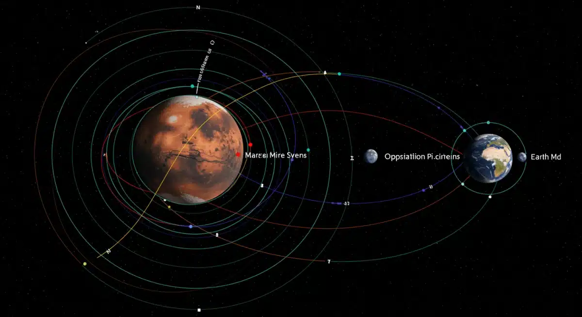 Orbital diagram showing Earth and Mars during opposition, illustrating proximity.