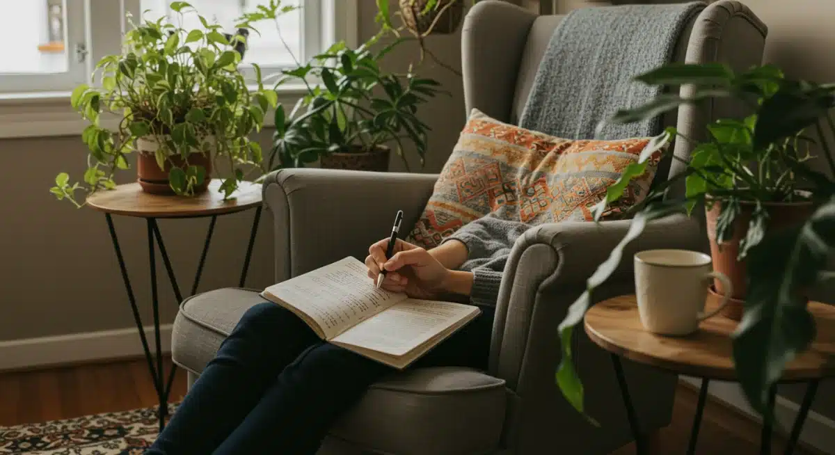 Person journaling and reflecting, engaging in introspective spiritual practice