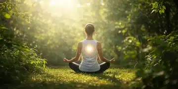 Person meditating peacefully in nature, achieving spiritual growth