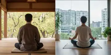 Professional meditating in a Zendo and an office, comparing Zazen and Transcendental Meditation.