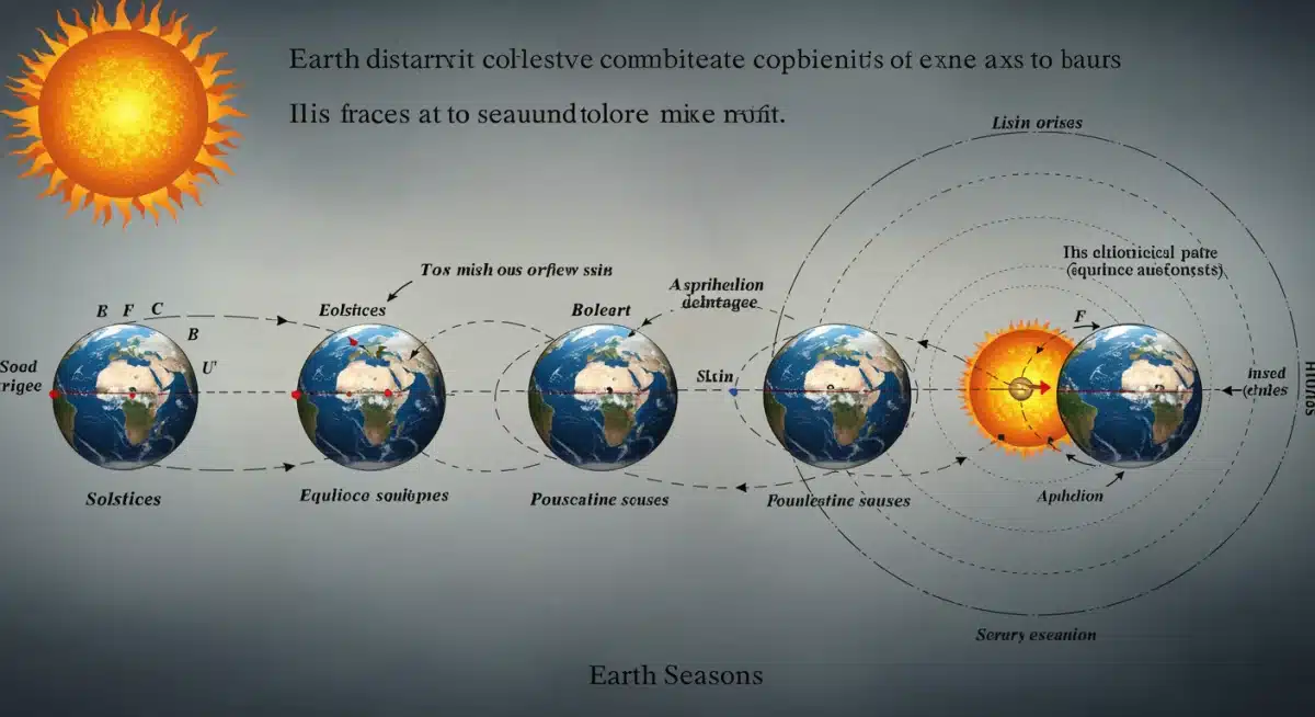 Earth's axial tilt and elliptical orbit influencing seasons and solar insolation
