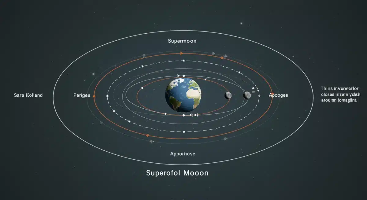 Moon's elliptical orbit showing perigee and apogee