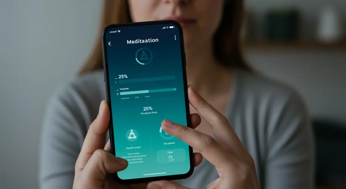 Smartphone displaying a modern meditation app interface with focus improvement metrics