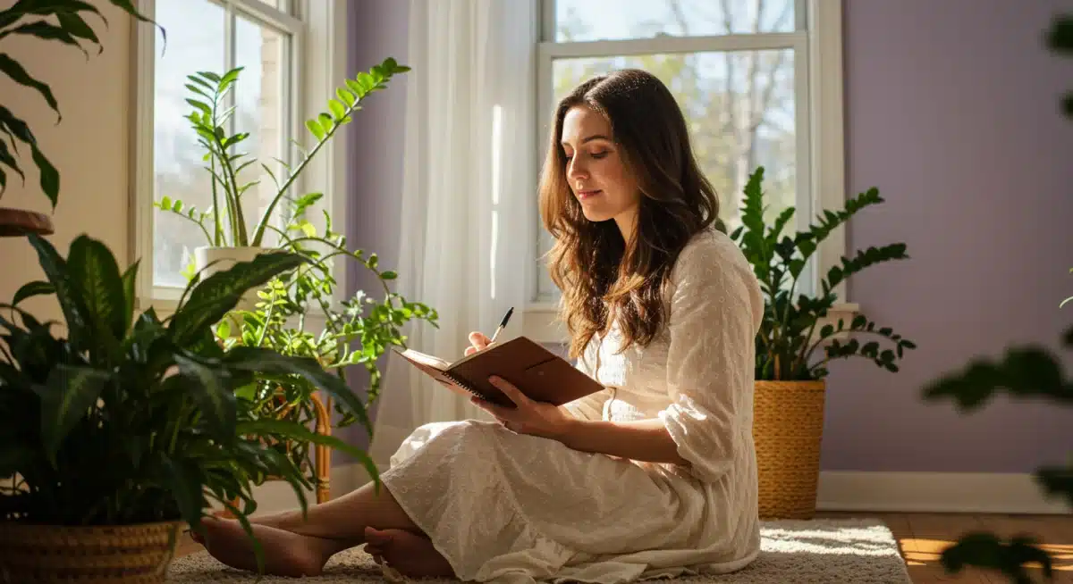 Person journaling, practicing self-awareness and introspection for spiritual growth.