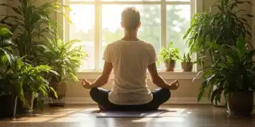 Person meditating peacefully by a window for spiritual growth