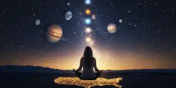 Person meditating under a cosmic sky, symbolizing spiritual resilience in 2026.