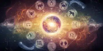 Zodiac signs orbiting a sphere of personal growth, cosmic guidance