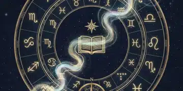 Astrological chart with zodiac signs and an ethereal glow representing the ascendancy.