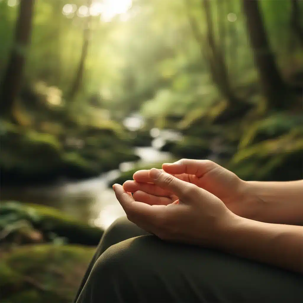 Close-up of hands in a relaxed meditation posture, symbolizing inner peace.
