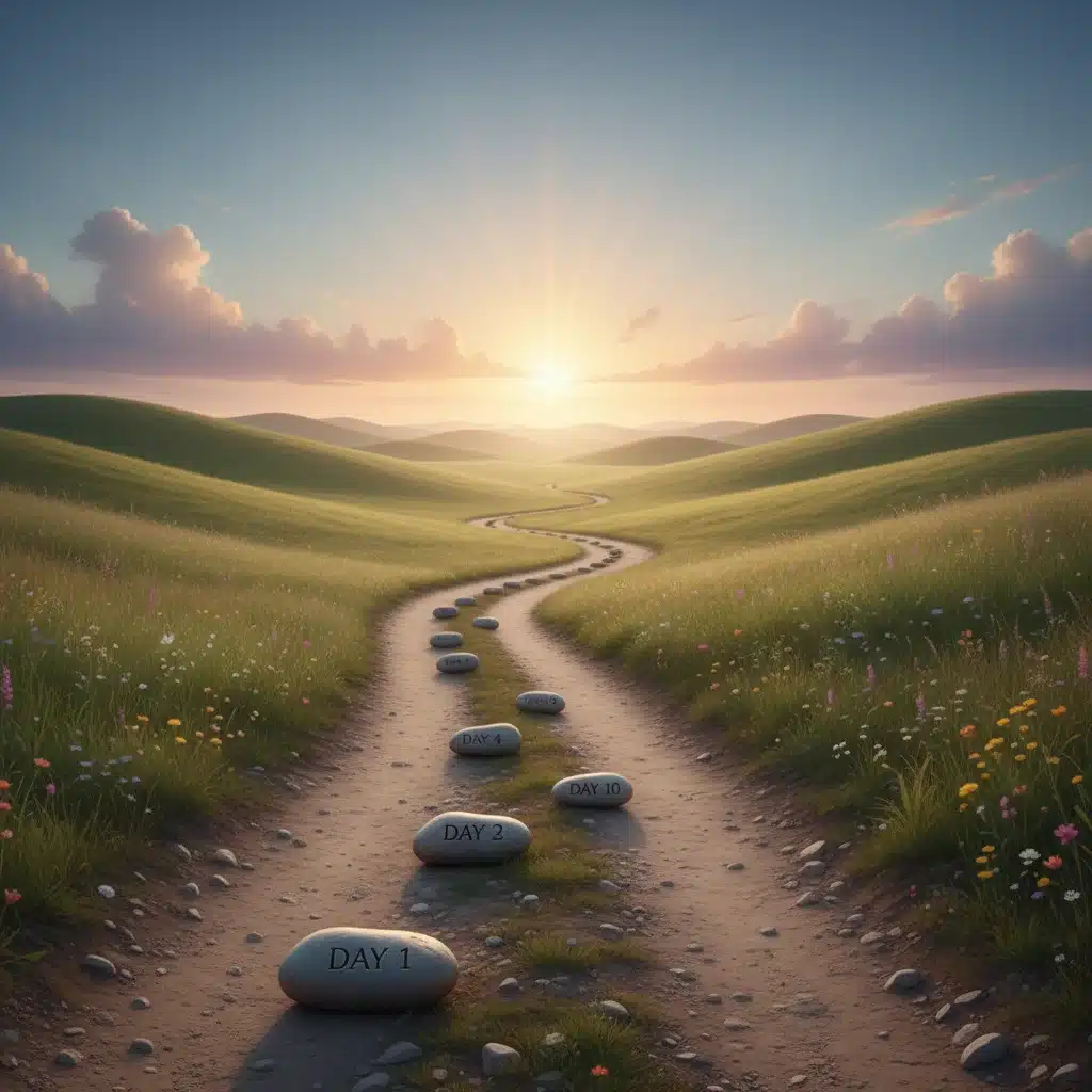 Visual metaphor of a 10-day meditation journey, a path leading to inner peace.