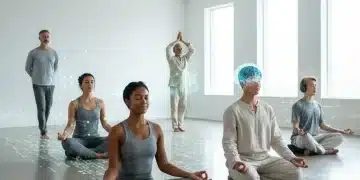 Diverse individuals practicing various meditation techniques in a modern setting.