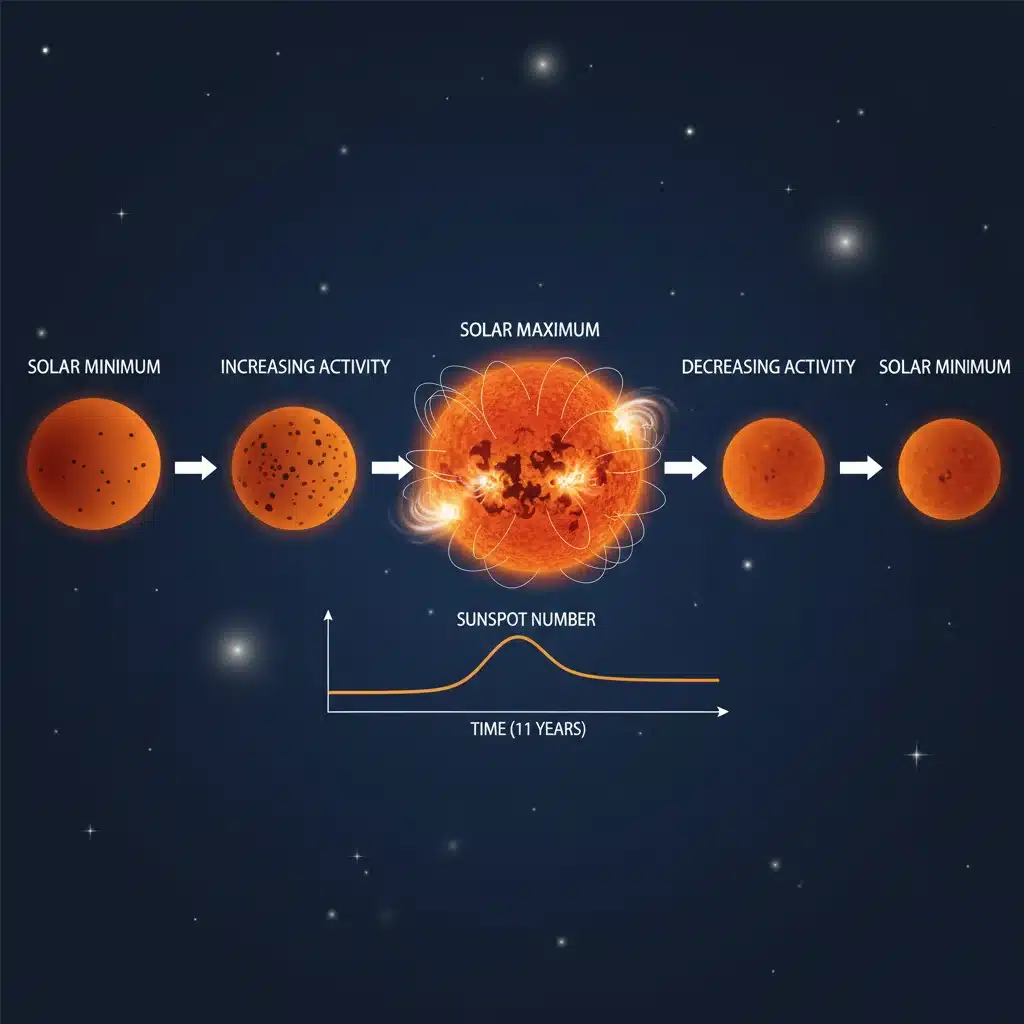 Diagram of Solar Cycle 25 progression and sunspot activity