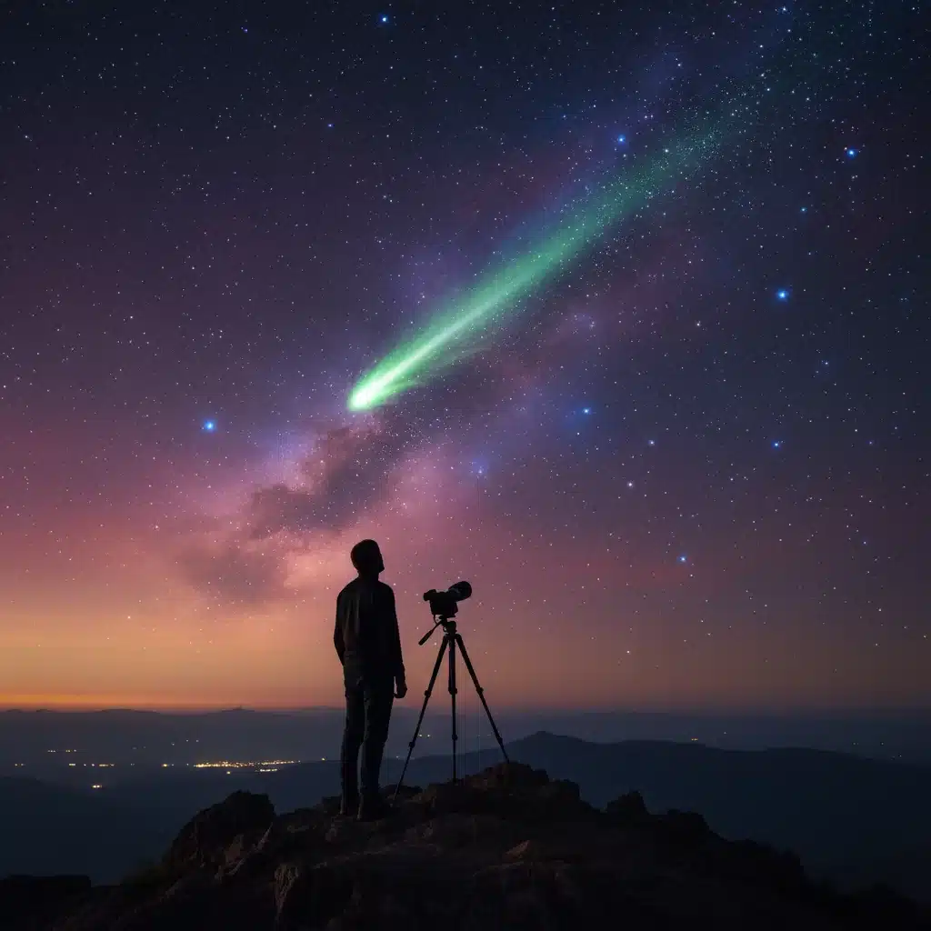 Stargazer observing a meteor shower with a camera setup