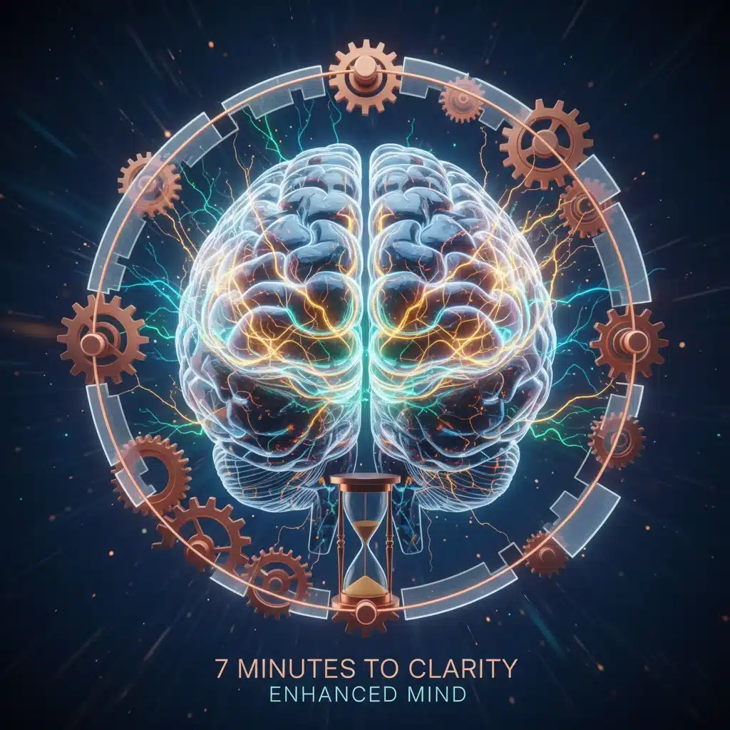 Abstract glowing brain symbolizing enhanced cognitive function and mental clarity from brief meditation.