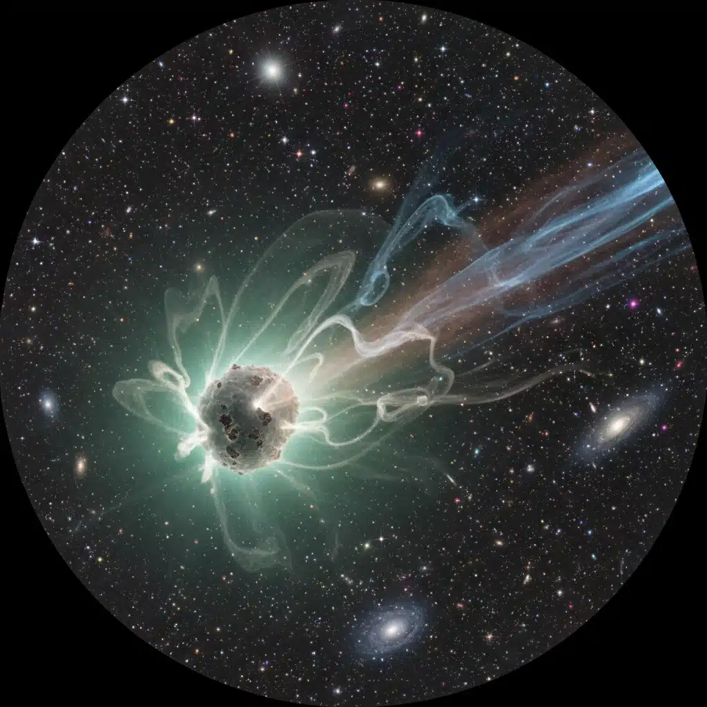 Detailed view of a comet's nucleus and coma with dust and gas jets
