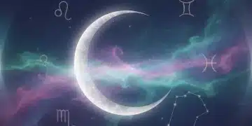 Astrological moon surrounded by zodiac signs, representing emotional regulation in 2026.