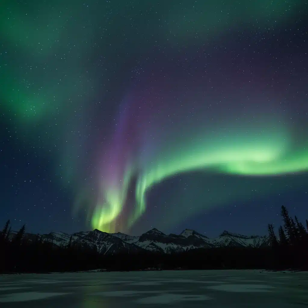 Stunning aurora borealis display over a dark landscape, showcasing the effects of solar activity.