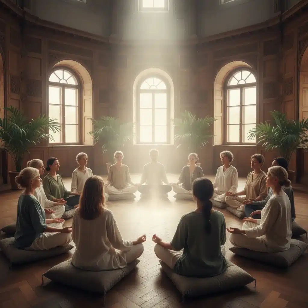 Diverse group meditating in a circle, symbolizing conscious community and shared spiritual journey.