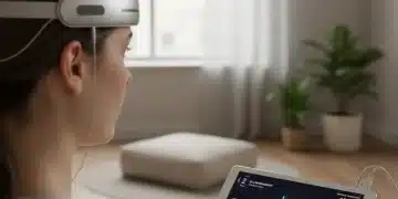 Neurofeedback meditation device showing brainwave data on a tablet