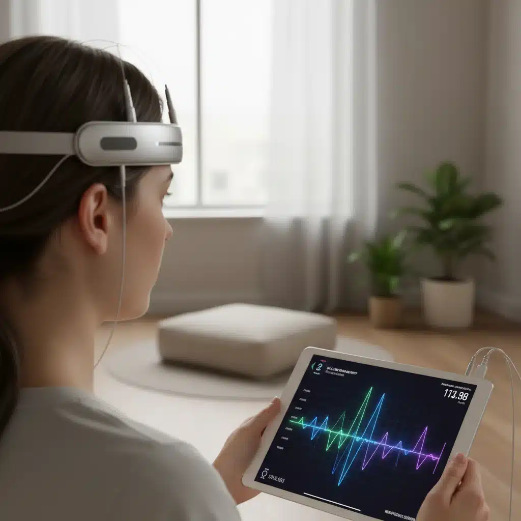 Neurofeedback meditation device showing brainwave data on a tablet