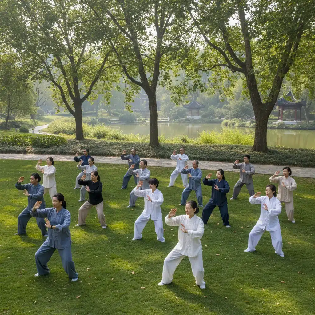 Diverse group practicing tai chi outdoors